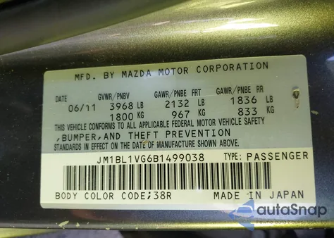 2011 Mazda Mazda3 I Touring from USA, damaged, VIN JM1BL1VG6B1499038